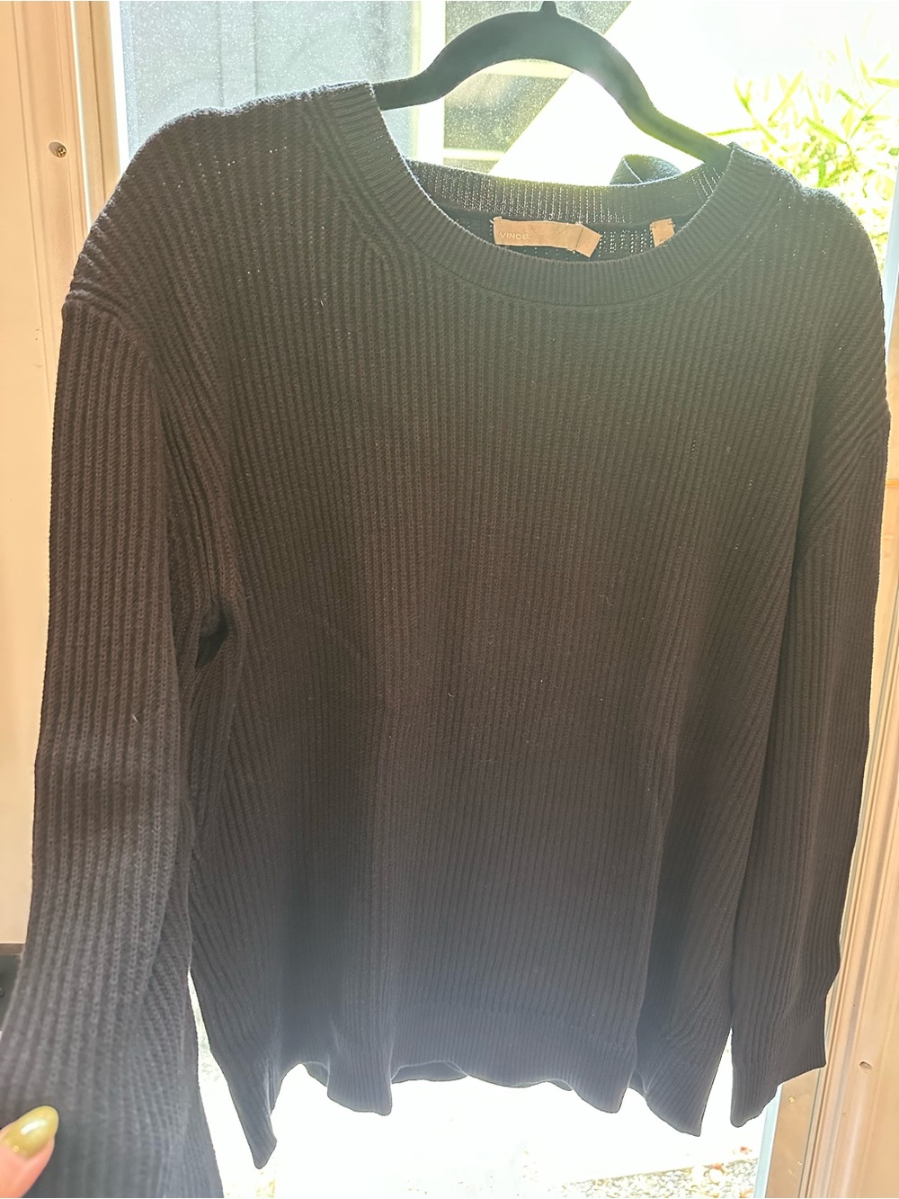 Vince Women’s Black Ribbed Cashmere Crewneck Sweater
